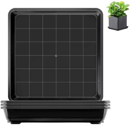sturiz 4 Piezas Plato Maceta Cuadrado 25x25cm Plastico Negro Platos para Macetas Platos Macetas para Plantas de Interior Y Exterior