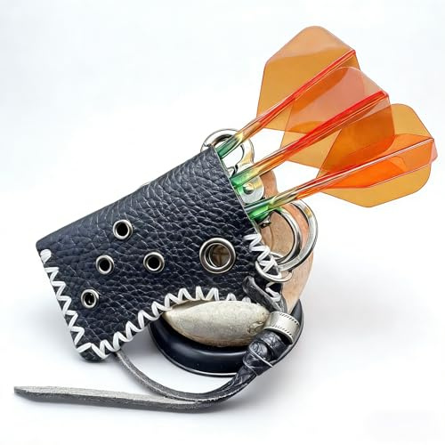 Leather Dart Case for 3 – Handcrafted Throwing Set Holder Pouch with Keychain Clip & Hanging Strap – Compact Carrying Bag for Steel or Soft Tip Darts, Lighters & Small Accessories