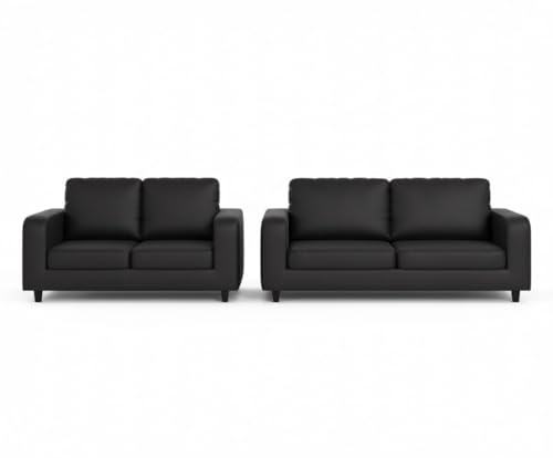 RestNest Sofa Set | 3+2 Seater Living Room Sofa Suite | Black Faux Leather Settee | Multi-Piece Seating Arrangement (Black Faux Leather)