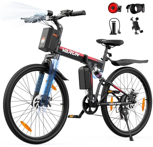 VARUN Bicicleta Electrica Plegable, 26'' Bici Electrica Montaña con 48V 374.4Wh Batería Extraíble, Suspensión Total E Bike, Bicicleta Eléctrica para Adultos de 7 Velocidades
