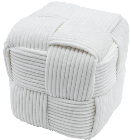 Spetebo Dekorativt kord, sittkub med tygöverdrag – 30 x 30 cm – gräddvit – stoppad pall fotstöd soffa, sidopall, modern inredning, bostadstillbehör, låg pall sittkub