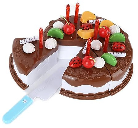 Vistreck Lekmat Födelsedagstårtset - Gör-det-själv-låtsaslek Cho Te Tårtleksak för Barn 3+ (Chokladfärgad 37-delars set expressbox)