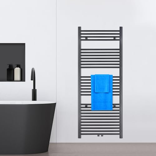 VILSTEIN® Badheizkörper [150x60cm] - Handtuchheizkörper Elektrisch Nutzbar - Handtuchtrockner Badezimmer - Handtuch Heizkörper Bad mit Seitenanschluss - Handtuchheizung - Wandheizkörper (Schwarz)