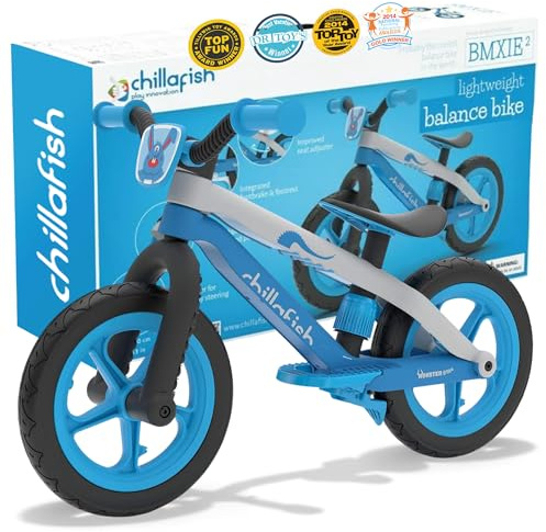 Chillafish BMXie2 12 Leichtes Laufrad mit Fußbremse – Verstellbarer Sitz, Luftlose Reifen und BMX-Design für Kinder 2-5 Jahre CPMX02BLU