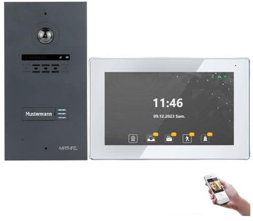 MATHFEL 2 Draht Bus WLAN Video-Türsprechanlage, 10 Zoll Touchscreen Monitore mit Full HD 2 Megapixel 170 Grad Weitwinkelkamera -Außenstation in Anthrazit mit Gravur