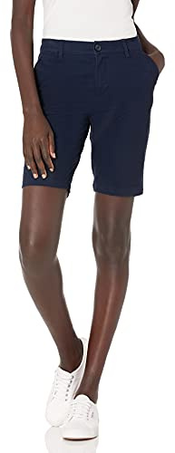 Amazon Essentials Bermuda Chino à Taille Mi-haute, Entrejambe de 25,0cm, Coupe Ajustée Femme, Bleu Marine, 44