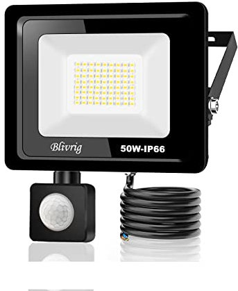 Blivrig LED Strahler Außen mit Bewegungsmelder 50W IP66 Scheinwerferled aussenstrahler mit bewegungsmelder,5000LM Kaltes Weiß 6000K Superhell Außenstrahler LED Fluter Flutlicht,für Garten,Garage