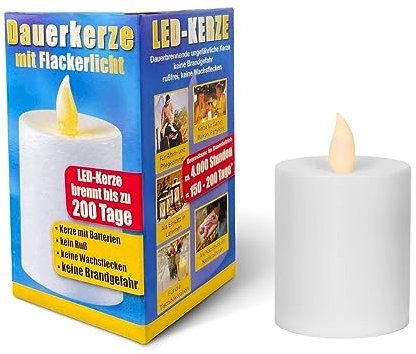 Vela para tumba LED con pilas para una larga duración de combustión de hasta 6 meses, con efecto titilante, como en una vela rea