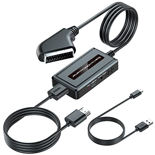 EASYCEL Mnnlicher SCART-zu-HDMI-Konverter mit HDMI-Kabel, Scart-Kabel integriert fr DVD/STB/Sky, untersttzt 720P/1080P HDMI-Ausgangsschalter