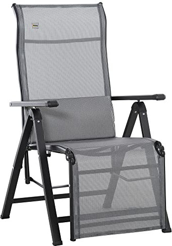 Outsunny Sonnenliege klappbar Gartenliege mit Kissen Schwerelosigkeit Liegestuhl mit 9-Fach verstellbare Rückenlehne Gartenstuhl bis 150 kg belastbar, für Garten Urlaub Outdoor Strand, Schwarz+Grau