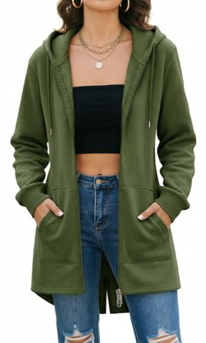 Tuopuda Donna Felpe con Cappuccio Giacca Elegante Scollo a V Top Manica Lunga Cardigan Felpe con Zip 2 Tasche Autunno Invernali Sweatshirt Cappotto Eleganti Pullover Hoodie Jumper, Verde, L