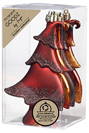 Inge-glas Christbaumschmuck Kunststoff 14cm 4 Stück Set Tannenbäume Weihnachtskugeln braun orange Flame Mix