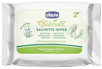 Chicco NaturalZ - Toallitas protectoras (20 unidades, protección natural de verano, citronela y eucalipto, protección de día y noche)