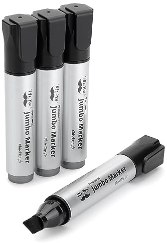 Mr. Pen- Jumbo Permanent Markers, 4 Pack, Black, Chisel Tip, Wide Tip, Large, Thick Permanent Markers for Canvas, Posters Board, Fabric, Window, Glass, Wood, Waterproof, Quick Dry