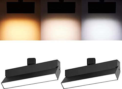 VANoopee 3-Color Dimmable LED Track Lighting Heads H Type Bright Track Light Heads Ceiling Spotlight Fixtures for Kitchen, 3000K 4000K 5000K, Flood Wide Beam 100°, Flicker Free CRI90+ Black 24W 2 Pack