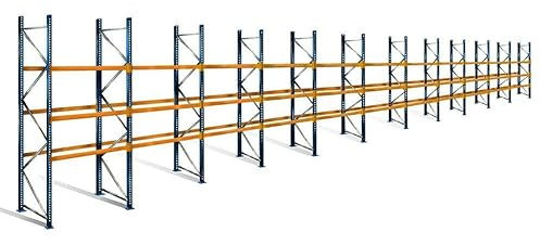Palettenregal mit 4 Ebenen, 4 m Höhe, 30,6 m Breite - für 132 Europaletten à 500 kg