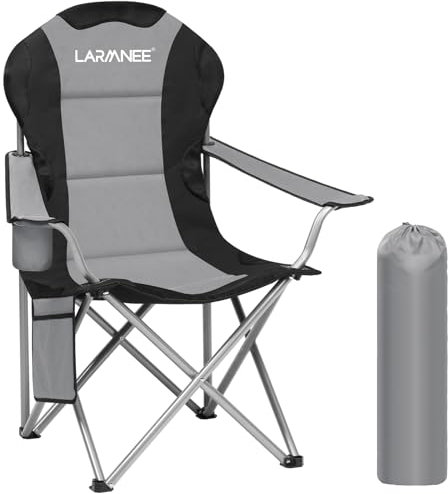 LARMNEE Campingstuhl Faltbar, klappbar, Campingsessel, Angelstuhl, Gartenstuhl für Camping, Grau und Schwarz EBG01LC02