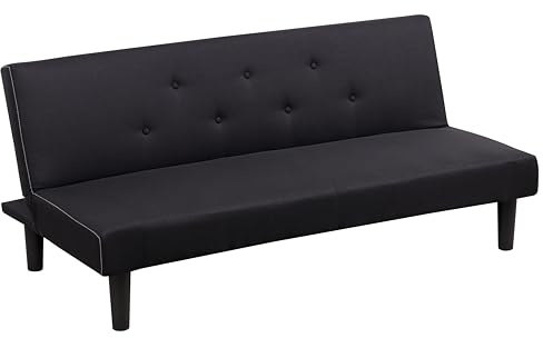 Baroni Home Divano Letto in Tessuto 3 Posti Trasformabile in Letto Imbottito, Divano Reclinabile con Gambe in Plastica da Salotto, Camera degli Ospiti, Apertura 93 cm, 167x70x77 cm, Nero