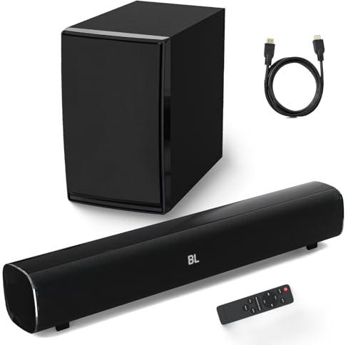 2.1 CH Compact Sound Bar for TV with Subwoofer,Deep Bass,No Distortion Soundbar with HDMI cable,PC Gaming Home Theater,Surround Sound Speaker System,Bluetooth/AUX/USB/Optical/HDMI(ARC) Connection