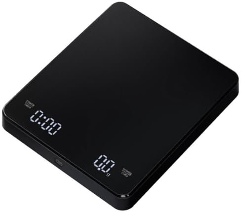 KEALBAUS - Báscula de cocina digital con temporizador, color negro tara, parada automática, báscula de café portátil recargable 3 kg/0,1 G, alta precisión