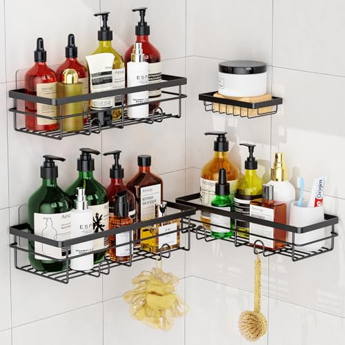 Uamector Duschablage ohne Bohren - Duschregal - Rostfrei Badezimmer Regal - Badregal Shampoo Halterung für Dusche (Schwarz, 4 Stück)