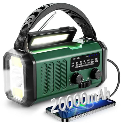 Radio AM/FM/WB Portatile Emergenza Solare,Winnes Radiolina a Manovella Dinamo con Batteria da 20000 mAh per Ricarica Telefono di Emergenza Outdoor Allarme SOS e Torci,LED Lampada da lettur - (Verde)