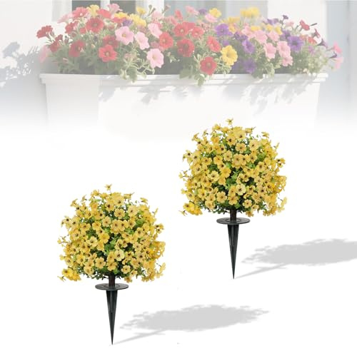 PlusFive 2pcs Artificial Violet Topiary Balls Trees with Ground Spikes, 60cm Artificial Boxwood Topiary Trees, UV Resistant Artificial Plants Outdoor Faux Greenery Shrubs for Home Garden Yard Patio