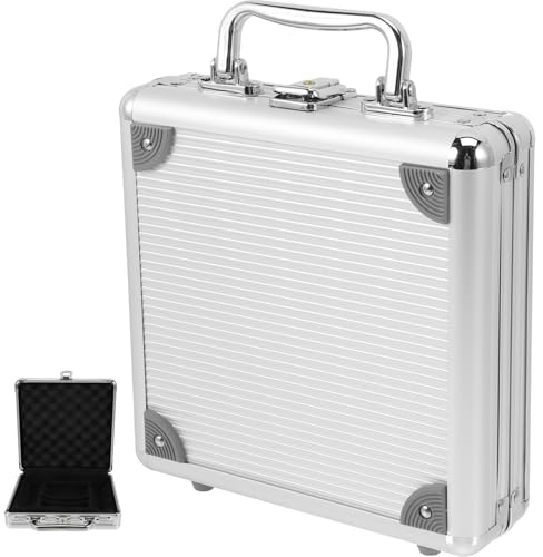 MOLUCKFU Boîte de Transport et Fermeture à Boucle en Alliage Argenté Grosse Capacité Poignée Portable Design Compartimenté Facile à Ouvrir et Fermer pour Jetons de Poker