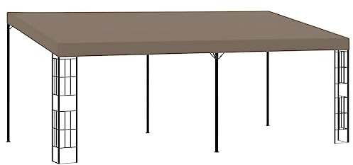 Mokuyary Väggpaviljong 6 x 3 m brungrå tyg, paviljong trädgårdstält, festtält, trädgårdspaviljong för trädgård, fest, festival, bröllop