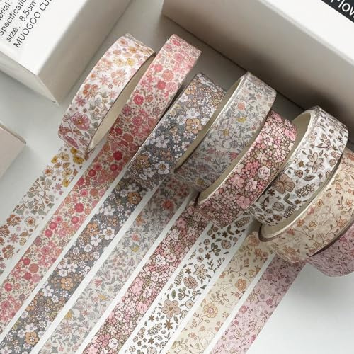 Zirax Vintage Floral Washi Tape Set - 8 Rolls Decorative Masking Tape for Scrapbooking, Bullet Journaling, DIY Crafts & Gift Wrapping Supplies