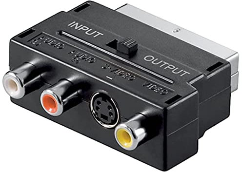 CABLEPELADO Adaptador SCART AV conmutable | Adaptador convertidor Euro Conector | Conversor S-Video 3 | Adaptador de Euroconector | 2 x Audio, 1 x Video, 1 x S-Video