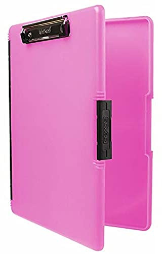 Dexas Slimcase 2 Plastic Clipboard with Storage and Side Opening, Neon Pink, Office Supplies Clipboards to Organize, Carry and Store, A4 Holder, Style and Functionality Nursing Clipboards