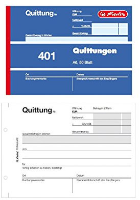 Herlitz Quittungsblock 401, A6 quer, 50 Blatt (5er Pack)