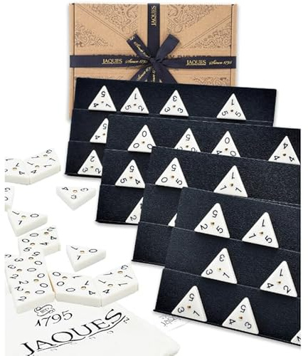 Jaques of London Premium Quality Triangle Dominoes - Full Size Heavy Weight Triangle Dominoes with FULL Rack Set - Quality Storage Bag…