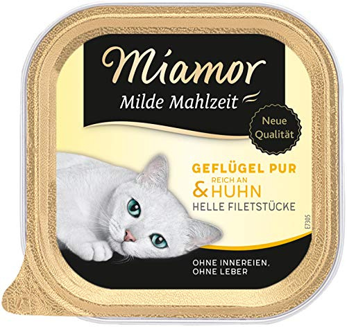 MIAMOR - Tiempo de Pintura Suave | Comida húmeda para Gatos Adultos con trozos de Filete de Aves de Corral. Alimento complementario fácil de digerir en el Cuenco sin aditivos | 16 x 100 g de Aves de