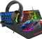 4 en 1 Clavier de Jeu Filaire 104 Touches et Souris 3D stéréo, Casque de Jeu Combo avec rétroéclairage RVB Ergonomique réglable 2400 dpi Souris Grand Tapis de Souris étanche pour PC Mac