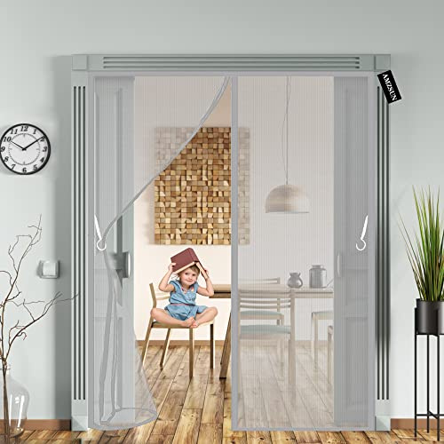 Magnetisk flugskyddsdörr 170 x 225 cm Stäng automatiskt magnetisk insektsbuggskärm - lätt att installera, utan borrning för balkong skjutbart vardagsrum Barnrum - Grå