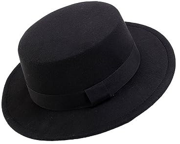 QUUPY Klassische Frauen Männer Flacher Hut Brim Fedora Panama Hut Trilby Kirche Derby Cap Schweinekuchen Hut mit einfachen quadratischen Band