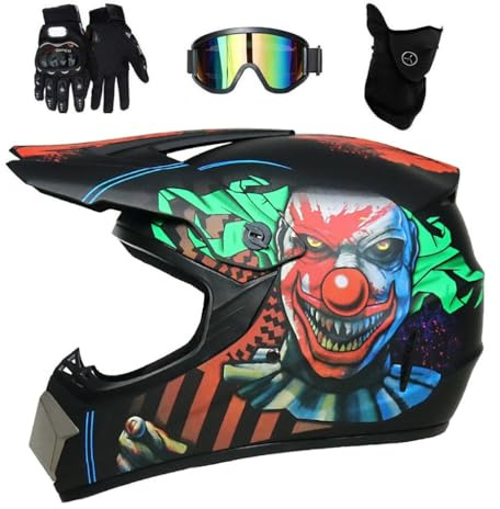 Youth Kid ATV Motocross Helmet, with Goggles Mask Gloves, Full-Face MTB Off Road Enduro Karting Motorbike Helmet, Unisex Downhill BMX Racing Quad Dirt Bike Crash Helmet ( Color : E , Size : L/56-57CM