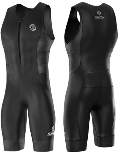 SLS3 Triathlon-Anzüge für Herren - Langlebiger FRT Herren-Tri-Anzug - Ärmelloser Trisuit für Männer - Leichter Herren-Triathlon-Rennanzug (Mitternachtsschwarz, L)