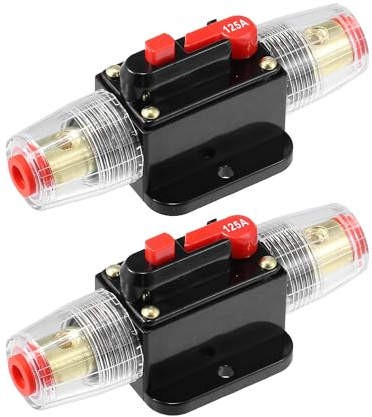 Motoforti Universell DC 12 V-24 V säkringshållare 125 A inline-kretsbrytare återställningssäkringshållare för bil marin ljud stereosystemskydd, legering, svart, 2 st