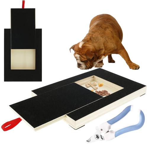 Planche à gratter pour chiens avec boîte à friandises - Planche à gratter pour ongles multifonction - Papier abrasif - Alternative aux coupe-griffes et ponceuses pour chiens (grattoir à ongles +