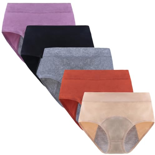 Yintry Intimo mestruale per Donna Mutandine mestruali a Vita Media Slip a Prova di perdite per Flusso Leggero 5 Pezzi (Utilizzare con Tamponi)