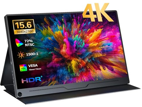 Missun Tragbarer Monitor 15,6 Zoll 4K UHD, Display 3840 x 2160 USB-C IPS 72% NTSC Bildschirm mit Dual Type-C, HDMI und Schutzhülle für PC, Laptop, PS5/4, Xbox und Switch, VESA-kompatibel
