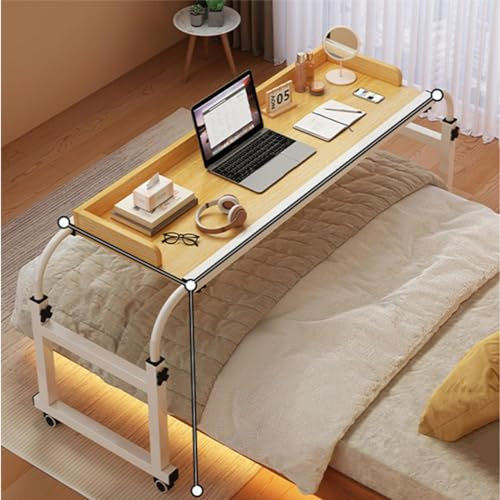 Table de lit Mobile, Bureau d'ordinateur Roulant réglable, Plateau de Nourriture, Poste de Travail pour Lits Jumeaux à King Size de 1.2m à 1.8m