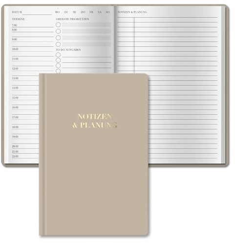 BIROYAL Tagesplaner Undatiert A5, To Do Planer mit Stundenplan, 120 Seiten | Daily Planner, 7 Uhr bis 22 Uhr - To Do Listen Buch mit Terminplan Planung - Tagesübersichten HardCover - Home Office Gadgets