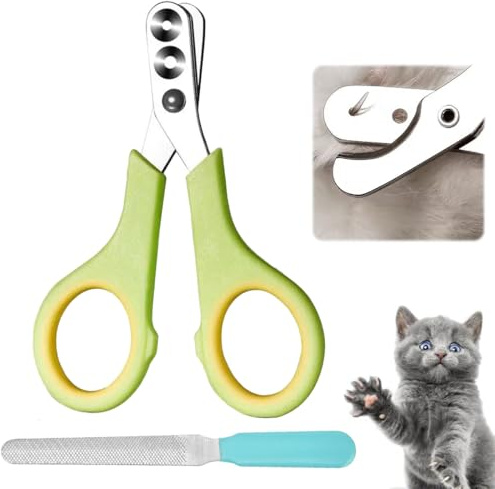 MIRKUZI Soins des griffes pour chiens 1 ciseaux à griffes de chat, 1 lime, ciseaux à griffes de chat en acier inoxydable, doubles trous ronds, ciseaux à ongles pour chien, ciseaux à ongles pour chat
