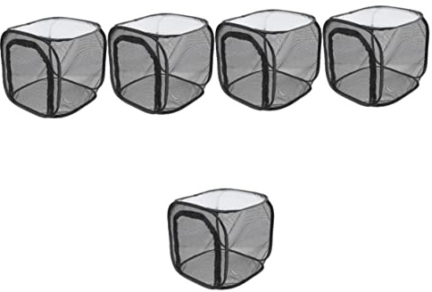 5pcs Foldable Cage House Plants Glass Containers Caterpillars Habitat Cage Mesh Cage Outdoor Habitat Breathable Observation Cage Breeding Cages Outdoor Butterflies Cage(Blackx3pcs,30x30cmx5pcs)