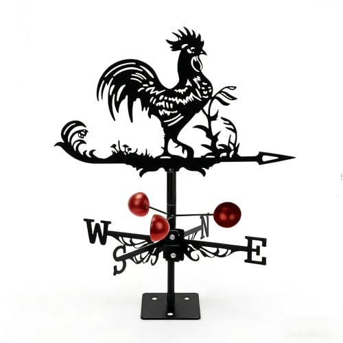 Qivine Segnavento in metallo a forma di gallo, indicatore di direzione del vento, banderuola per esterni, montaggio su tetto, con bussola nautica, frecce direzionali per cortile, giardino