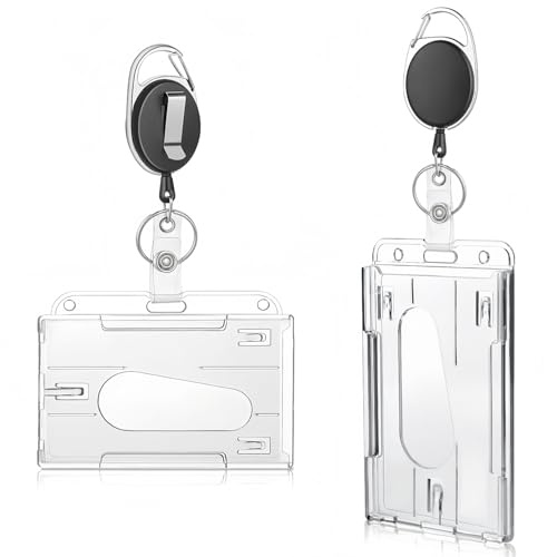 Heanvmyss Porta Badge,2 Pezzi Portabadge da Collo in Plastica Rigida Trasparente con Clip,Porta Carte di Credito con Slot,Portabiglietti per Pollice,Carte D'identità,Ufficio,Affari,Esposizione,Exhibit